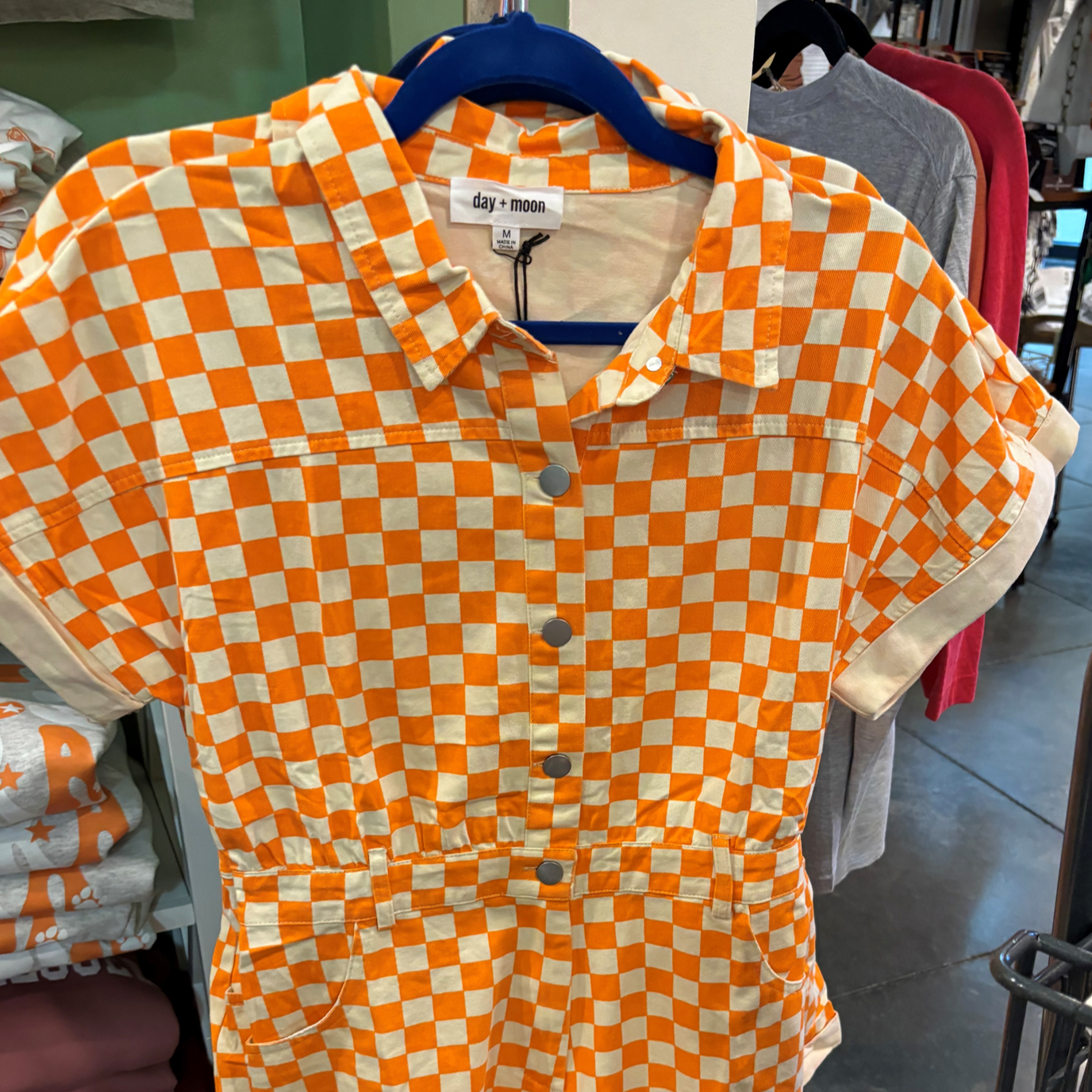 Orange & White Checkered Romper